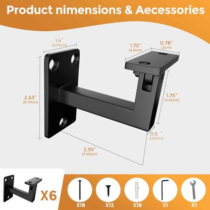 6 Pack Black handrail Brackets for Stairs,Black Rustproof