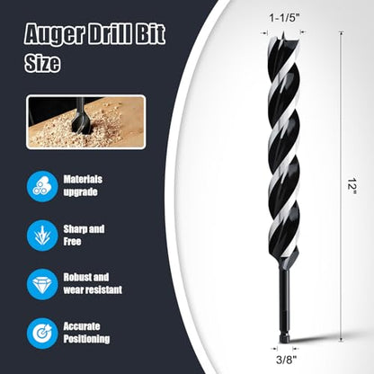 1-1/5" x 12" Auger Drill Bit for Wood,Hex Shank Tri Flute Drill Bit - size: 1-1/5"x12"