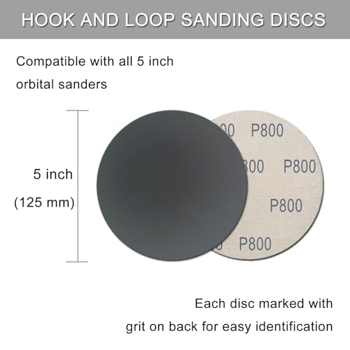 50Pcs 5 Inch Hook and Loop Sanding Discs, 800 Grit Wet Dry Round Sandpaper - style: Grit 800