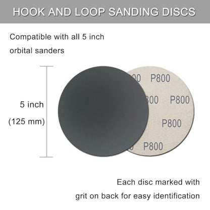 50Pcs 5 Inch Hook and Loop Sanding Discs, 800 Grit Wet Dry Round Sandpaper - style: Grit 800