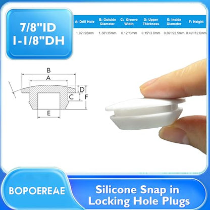 6 Pcs 28 mm Silicone Rubber Plugs for 28-30 mm (1-1/8"-1-3/16") Round Holes - color: White, size: DH:1-1/8"(28mm)