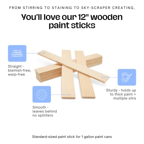 12 Inch Paint Sticks, Box of 25 Hardwood Paint Stirrers, Wood Mixing Paddles for Epoxy or Resin, Garden or Library Markers by Woodpeckers - size: 12 inch