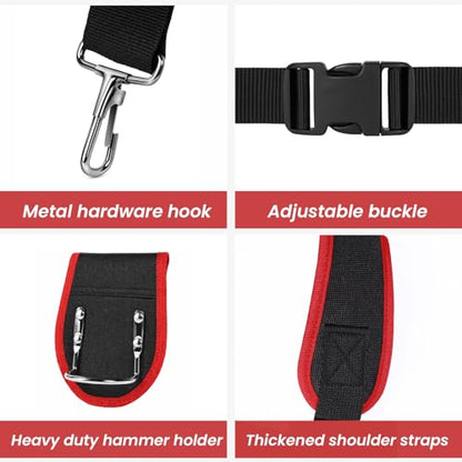 FamilyKit Tool Belt With Suspenders, Magnetic Heavy Duty Tool Belts for Men - color: Black-red