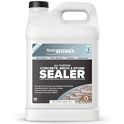 MasonryDefender All Purpose Brick Stone & Concrete Sealer - Transparent Penetrating Waterproof Coating for Outdoor Masonry Surfaces - 2.5 Gallon - size: 2.5 Gallon