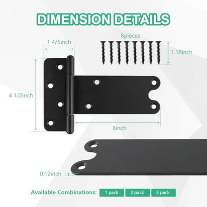 6“ Gate Hinges,280 Lbs Capacity, Matte Black,2 Pack Heavy Duty Hinge - size: 6“-2 pcs-U-Matte Black