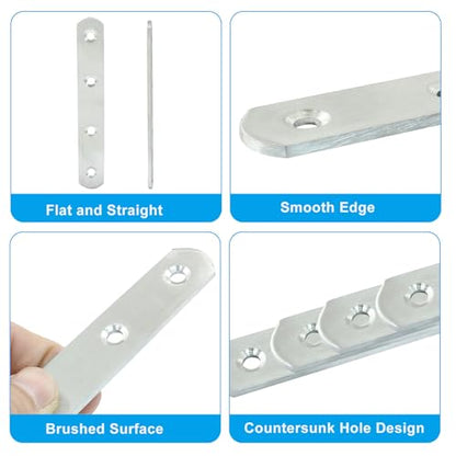 4 Pack 5 Inch Stainless Steel Flat Plate Straight Bracket - size: 5"-130mm-Silver