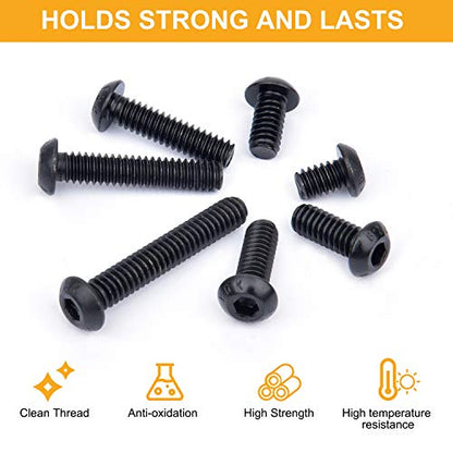 VIGRUE 305Pcs 1/4-20 Bolt and Nut Assortment Kit, 1/4-20 Black Button Head Socket Cap Screw Nuts Washers Kit, Assorted Allen Head Screws, Class 12.9 Alloy Steel - size: VIGRUE 305Pcs 1/4-20 Button Head