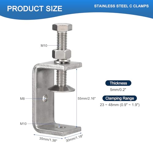 2 Pack 304 Stainless Steel C Clamps with 55mm/2.17" Stable Wide Jaw Opening Tiger Clamp for Woodworking Welding Construction Household Mount - size: 55mm/2.17"