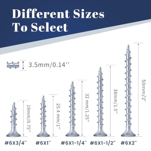 Mellewell #6 x 1-1/4" Zinc Plated Coarse Thread Sharp Point Self Tapping Drywall Screws, #2 Phillips Bugle Head Wood Screw for Dry Wall Sheetrock Wood, Drive Bit Included, 1 LB - color: Zinc, size: #6 x 1-1/4"