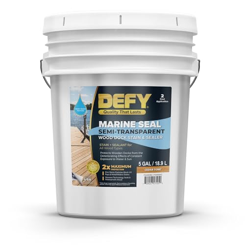 DEFY Marine Seal Semi-Transparent Exterior Wood Stain and Sealer - Waterproof Sealant for Wood Docks, Boat Piers, Marinas, Boardwalks, & More - Cedar Tone - 5 Gallon, Made in USA - color: Cedar Tone, size: 5 Gallon