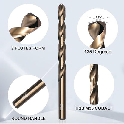 Cobalt Drill Bit Set for Hardened Metal and Stainless Steel, 111Pcs M35 High Speed Steel Twist Jobber Metal Drill Bits 1/16"-3/8", with Plastic Index Storage Case - size: 1/16-3/8 in (111 pcs)