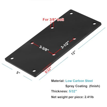 2 PCS 12" x 5" Heavy Duty Black Flat Mending Plate, Repair Metal Bracket