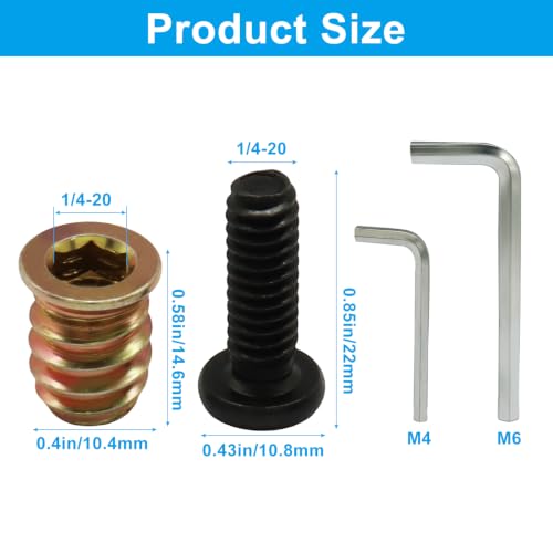 Threaded Inserts for Wood Furniture, 1/4-20, 32 Sets - size: 1/4-20