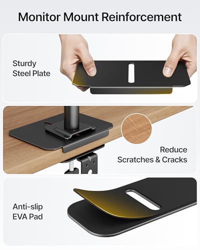 monTEK Adjustable Steel Monitor Mount Reinforcement Plate, Desk Stabilizer