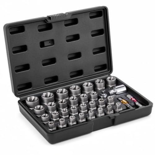 VEVOR Bolt Extractor Set, 32-Piece Bolt and Nut Remover Set, 6mm to 10mm, 13/32" to 3/4", CR-MO Steel Extraction Socket Set with Storage Case, for Removing Damaged Rusted Bolts, Nuts and Screws - size: 33 PCS