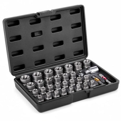 VEVOR Bolt Extractor Set, 32-Piece Bolt and Nut Remover Set, 6mm to 10mm, 13/32" to 3/4", CR-MO Steel Extraction Socket Set with Storage Case, for Removing Damaged Rusted Bolts, Nuts and Screws - size: 33 PCS