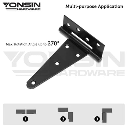 6" T-Strp Shed Door Hinges, 2 Pcs Switch Silently, Heavy Duty Black Tee Hings for Wooden Fence Gate, Outdoor T Hinges - size: 6 Inch