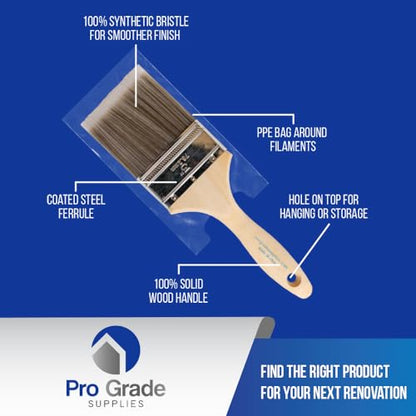 Pro Grade Paint Brushes, 3 Inch Flat Paint Brush, Trim & Stain, 2 Pack - size: 2Ea H 3F