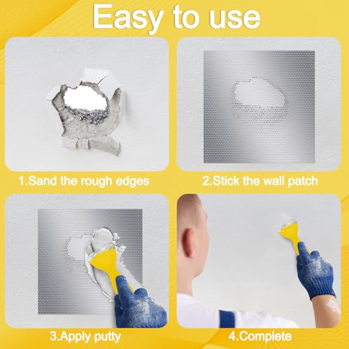 Yaocom 4 Pcs 12x12 Inch Drywall Patch Repair Kit, Self Adhesive Mesh - size: 12 x12"