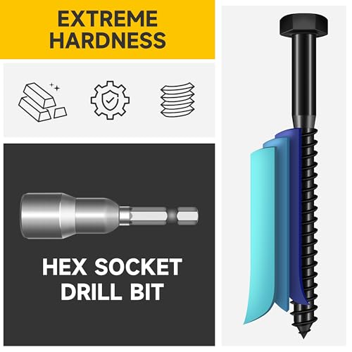 Mywish (50Sets) 3/8" x 5" Lag Bolts, 304 Stainless Steel 3/8 inch Lag Screws Bolts for Wood, Heavy Duty Hex Head with Flat Washers Bolt Kit, Black Oxided - size: 3/8 x 5"