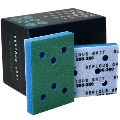 Serious Grit - 3x4 1/2" Foam Sanding Pads - 280-380 Grit Finish - 10 Pack - size: 280-380 Grit, style: 12.7mm Foam