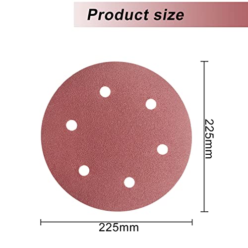 20 Pack 9 Inch 6 Hole 240 Grit Hook and Loop Sanding Discs - style: 240- Grit
