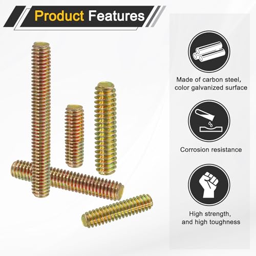uxcell 16 Pack Fully All Threaded Rod 5/16" Thread, 2-1/2" Length, Thread Screw Threaded Rod Screw Sofa Foot Screw Bolt for Chair Furniture Mounting Assembly Fastening - size: 2-1/2"