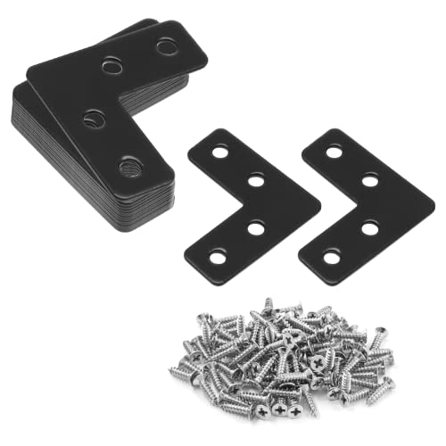 Uenhoy 20 Pcs L Shape Black Flat Brackets 1.57"x1.57" with Screws - size: 40x40mm/1.57"x1.57", style: L Shape
