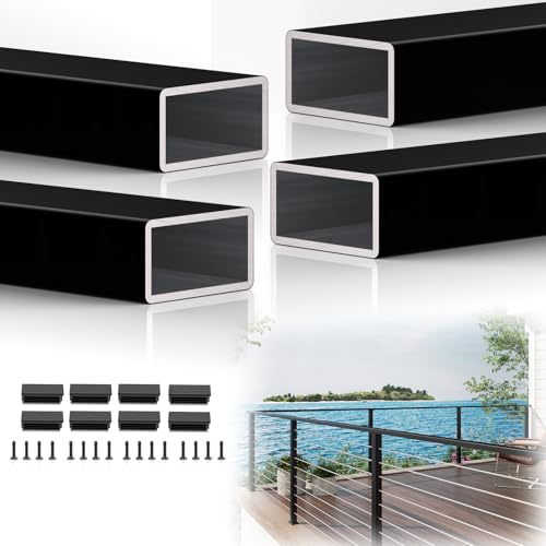 8FTx 2"x1" Aluminum Black Handrail with Self Drilling Screw Nylon End Caps - size: 8FT