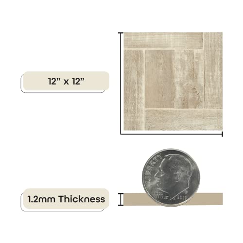 Tivoli Self Adhesive Vinyl Floor Tiles, 45 Tiles, 12 x 12 in, Peel & Stick - color: Saddlewood