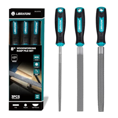 LIBRATON Wood Rasp Set, 3PCS Wood File Set, Multi-Shape Wood Rasp File