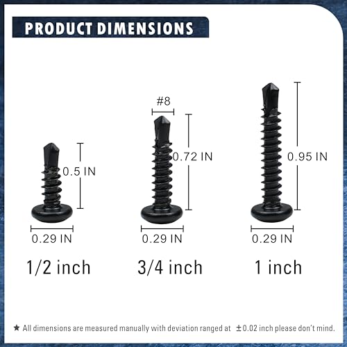 410 Stainless Steel #8 Self Drilling TEK Screw Assortment Kit, Pan Head Self Tapping Sheet Metal Screws, Length 1/2" 3/4" 1" 150 PCS - Black Oxide - size: #8 Pan Head