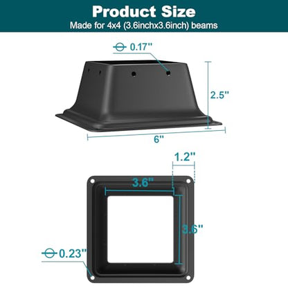 4x4 Post Base 5 Pcs Heavy Duty Steel Brackets Internal 3.6" x 3.6"