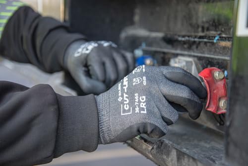 Majestic 35-7465/S Cut-Less Korplex Glove with Foam Nitrile Palm, Cut Resistant, Touch Screen Capable, Long Knit Cuff, Pre-Curved Finger Design, Small, Gray/Black (12 Pair) - color: Dark Gray/Black, size: Small, style: A4 Cut Level