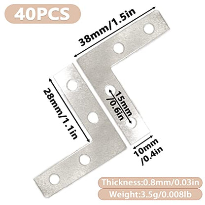 40-Pack L Corner Brackets Gold 1.5inch Iron Decorative Brace Silver - size: Silver