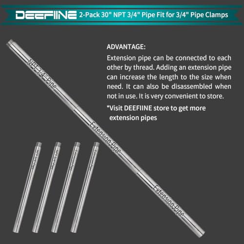 2-Pack 3/4" x 30" Steel Pipes for Pipe Clamp with Extended Design﻿ - size: 2PCS Steel Pipe + 2 PCS Extension Pipe