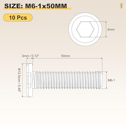 METALLIXITY Flat Head Hex Socket Cap Screws M6-1x50 10Pcs - color: Silver Tone, size: M6-1x50mm