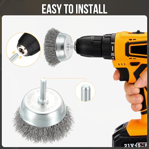 DTGN 2.5 Inch Wire Wheel Cup Brush for Drill with 1/4 Inch Round Shank
