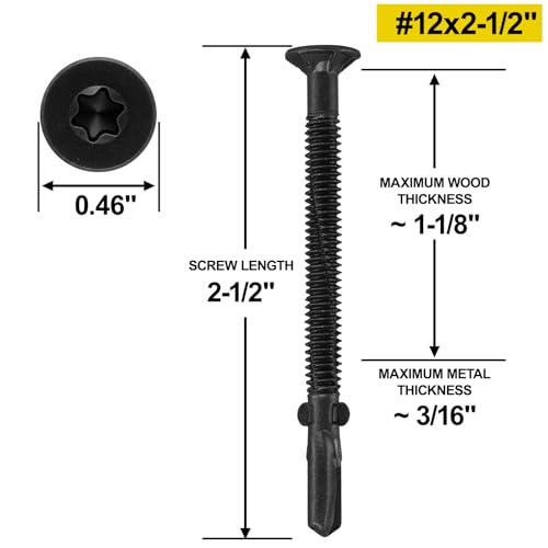 #12 x 2-1/2 Self-Tapping Trailer Deck Screws,286PcsT25 Star Bits Screws - color: Black, size: #12 x 2-1/2in 286pcs