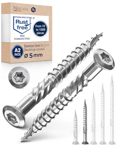 #10-2" | Deck Screws 5x50 mm Stainless Steel A2 Exterior Rust Resistant Screw 5mm Strong 100 Piece Wood Screws Torx 50mm Long Wood Srew - size: 50 mm ≈ 1.97 in