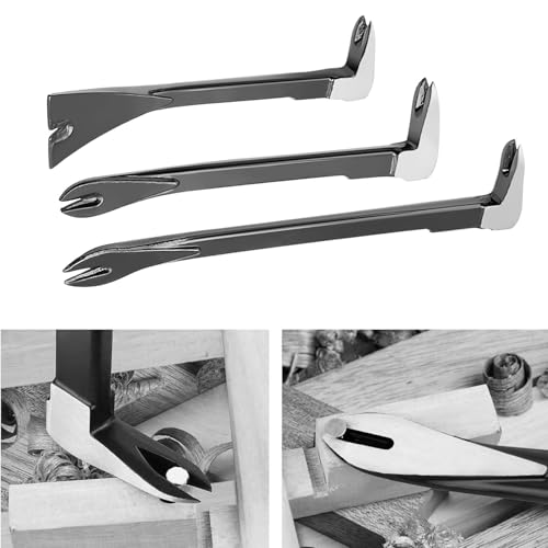 3Pcs Nail Puller Set, 8” and 12” Pry Bar and Chisel Scraperand Chisel Scraper, Mini Pry Bar, Nail Puller Pry Bar and Chisel Scraper, Cats Paw Nail Puller Tool