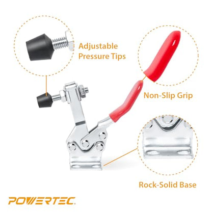 POWERTEC 4PK Toggle Clamp, 500 lbs Holding Capacity, 225D Quick Release Horizontal Clamps w/Antislip Rubber Pressure Tip for Woodworking Jigs and Fixtures,Welding, Drill Press, Crosscut Sled(20325-P2) - style: 225D, 4PK