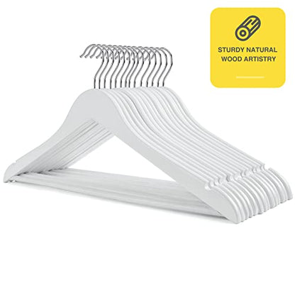 White Wooden Hangers 30 Pack Slim Coat Hangers for Closet with Smooth Finish,Shirt,Suit,Dress,Heavy Duty Clothes Hanger - color: White