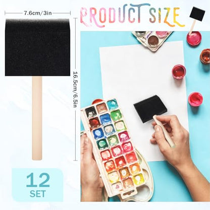 Foam Paint Brushes 3 Inch 12 Pcs Large Sponge Brushes for Painting Crafts - color: Black 12 Pack 3 Inch