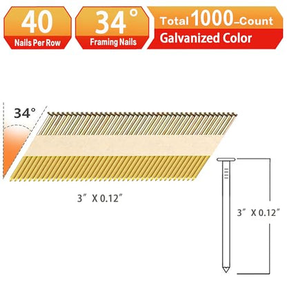 34°Framing Nails,Ring Shank,3":1000pcs - size: 3"---1000PCS