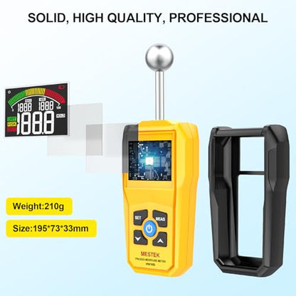 MESTEK Wood Moisture Meter for Non-Destructive Moisture Detection in Drywall, Wood, and Masonry, Moisture Tester with Backlit Color LCD Display & Alarm Function, Detects up to 20-40mm Below Surface