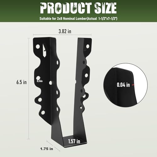 16 Pack 2x8 Joist Hanger Face Mount 20 Gauge Steel Deck Roof Framing Tie - size: 16 PCS, style: 2''X8''