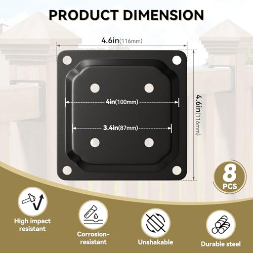 8 Pack 4x4 Post Connector, Deck Base Plate for Wood Posts - color: Black - 8 Pcs