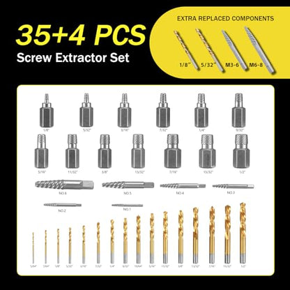 39 Pcs Screw Extractor and Left Hand Drill Bits Set, Easy Out Screw Extractor Set with Reverse Drill Bits, Multi-Spline Extractors for Removing Broken Bolts and Stripped Screws - size: 39 PCS SES