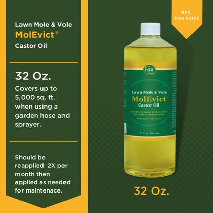 Baar MolEvict Castor Oil for Lawns, 32 oz, Covers 5,000 Sq Ft - size: 32 Ounces